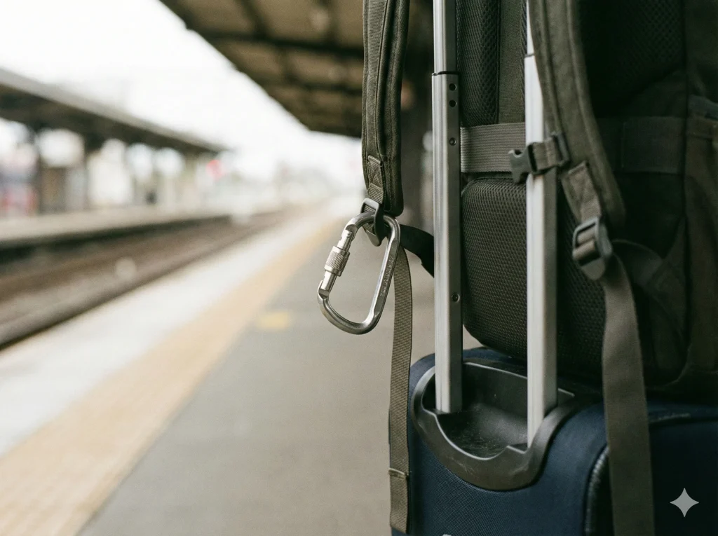 カラビナだけで吊るさない（揺れる）