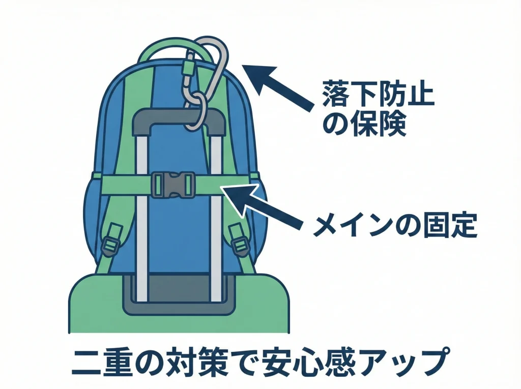 カラビナ併用で落下防止