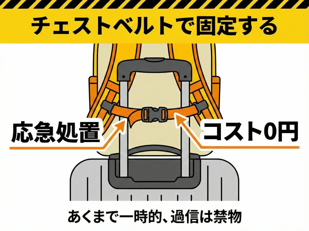 チェストベルトで固定する