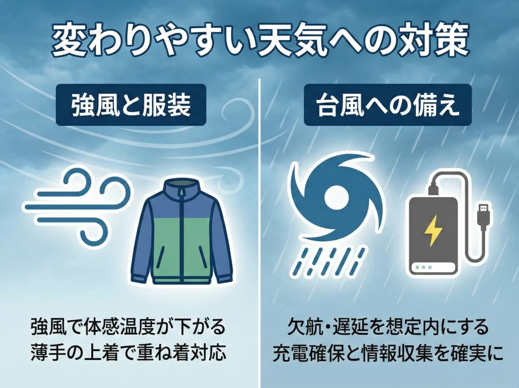 服装と気温、台風備え