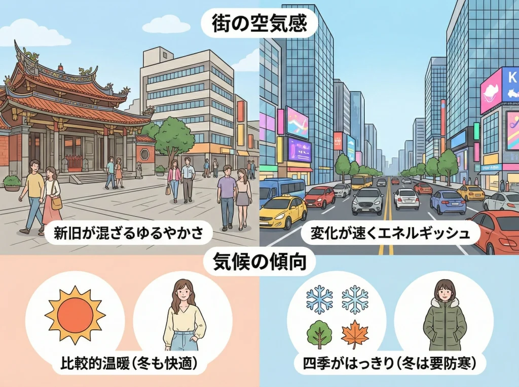 ソウルと台北の雰囲気と気温