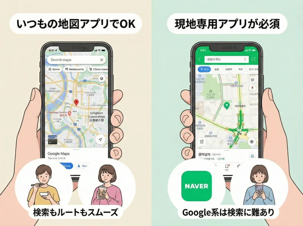 GoogleマップとNAVERマップ