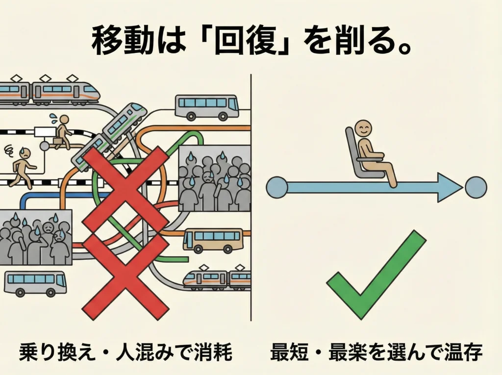 移動疲れとストレスで行きたくない