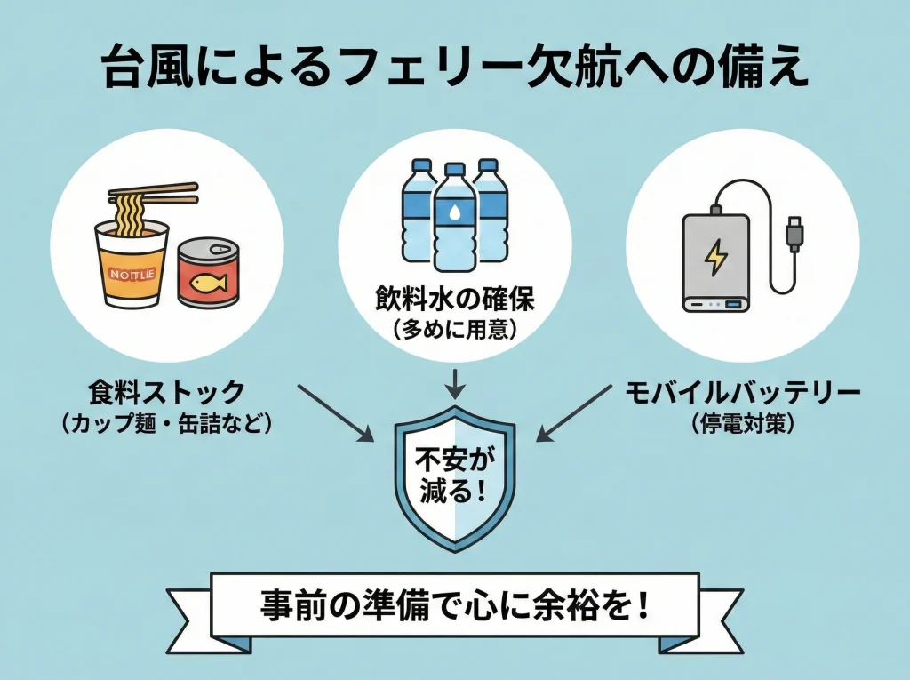 台風とフェリー欠航の備え