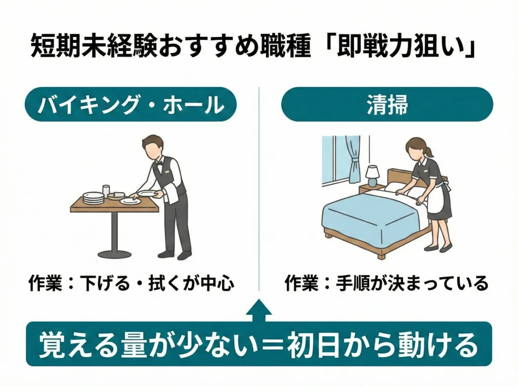 未経験OKは清掃とホール