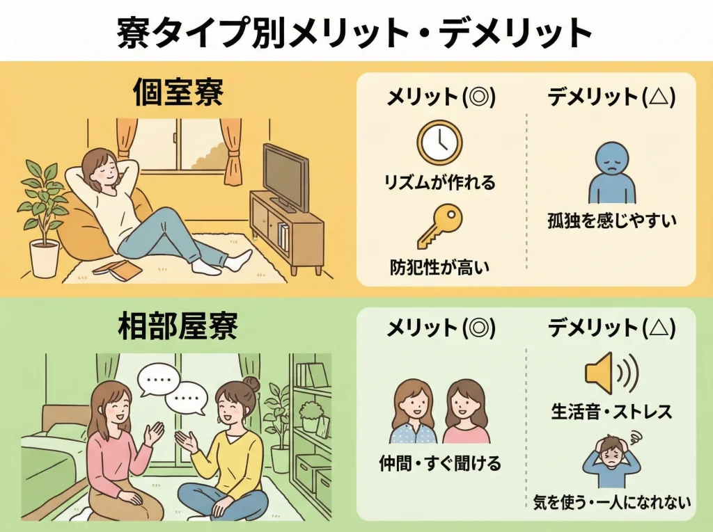 個室寮と相部屋の違い