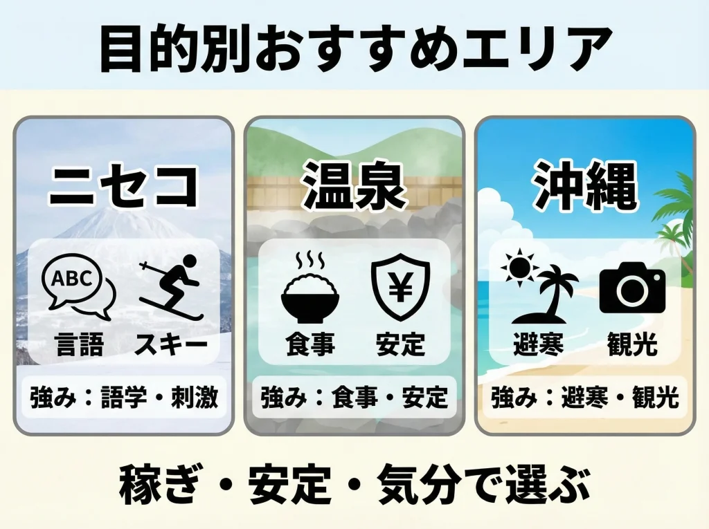 おすすめエリアはニセコ・温泉・沖縄