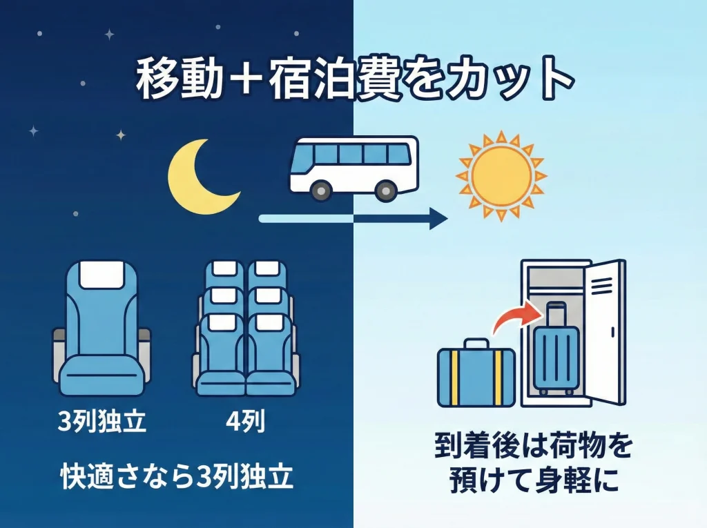 夜行バスで交通費節約