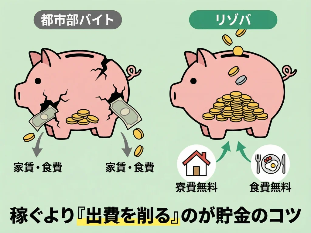 寮費無料と食費無料で貯金