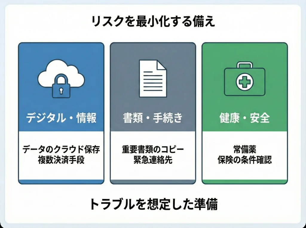 持ち物チェックと保険・治安