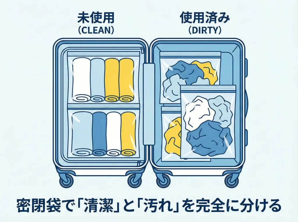 ビニール袋で荷物隔離