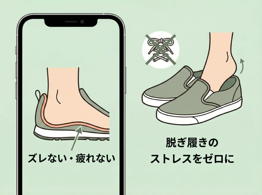 歩きやすいスニーカー必須