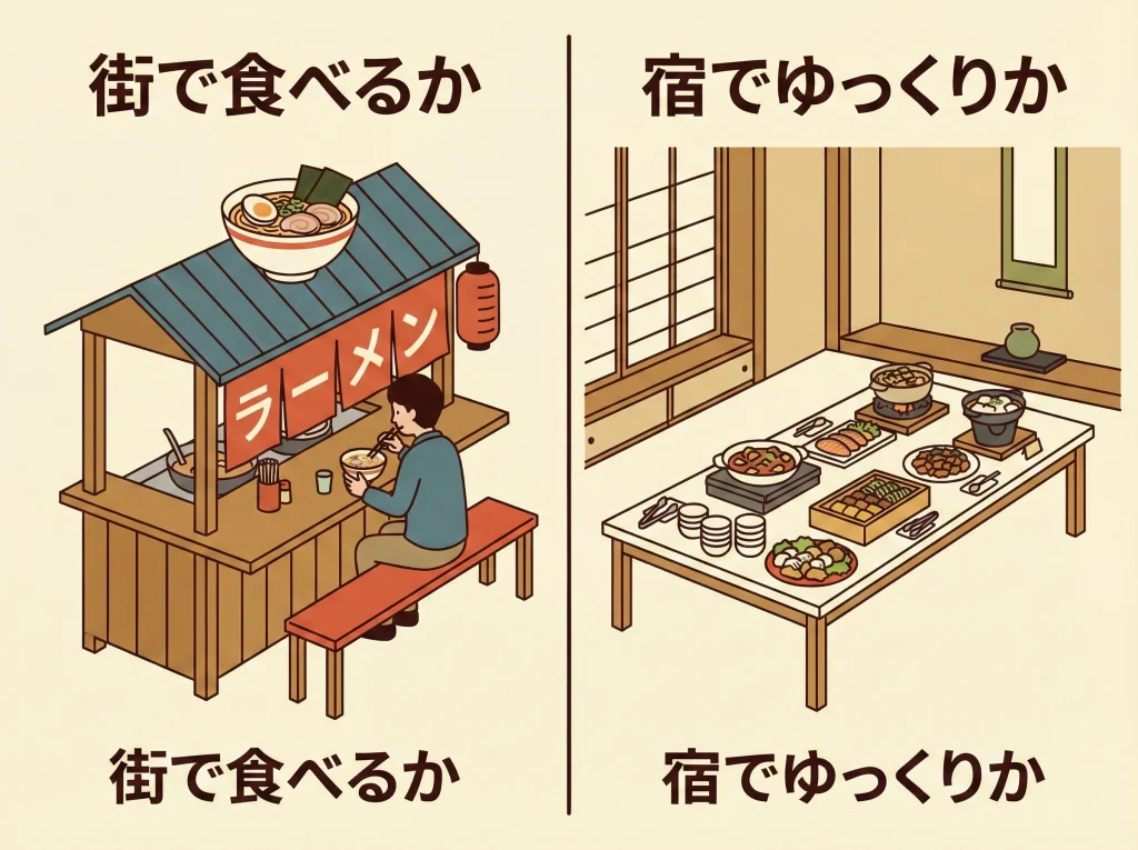 素泊まり・バイキング選び