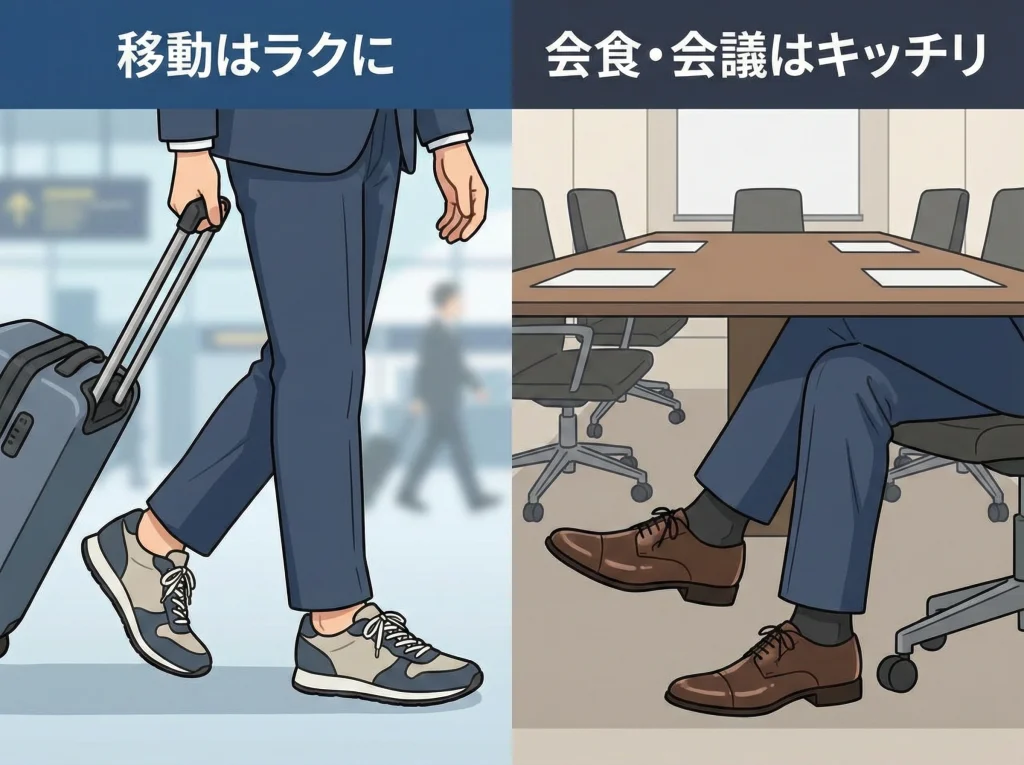 出張は革靴とスニーカー