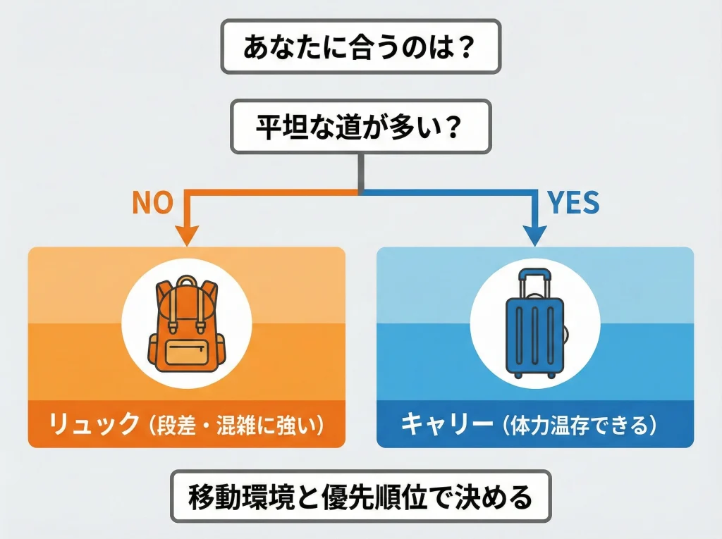 旅行のリュックとキャリーどっち総括