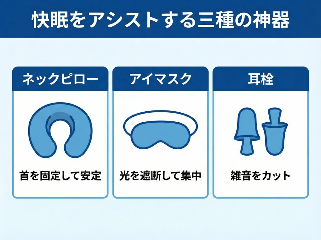 首枕や携帯枕とアイマスク