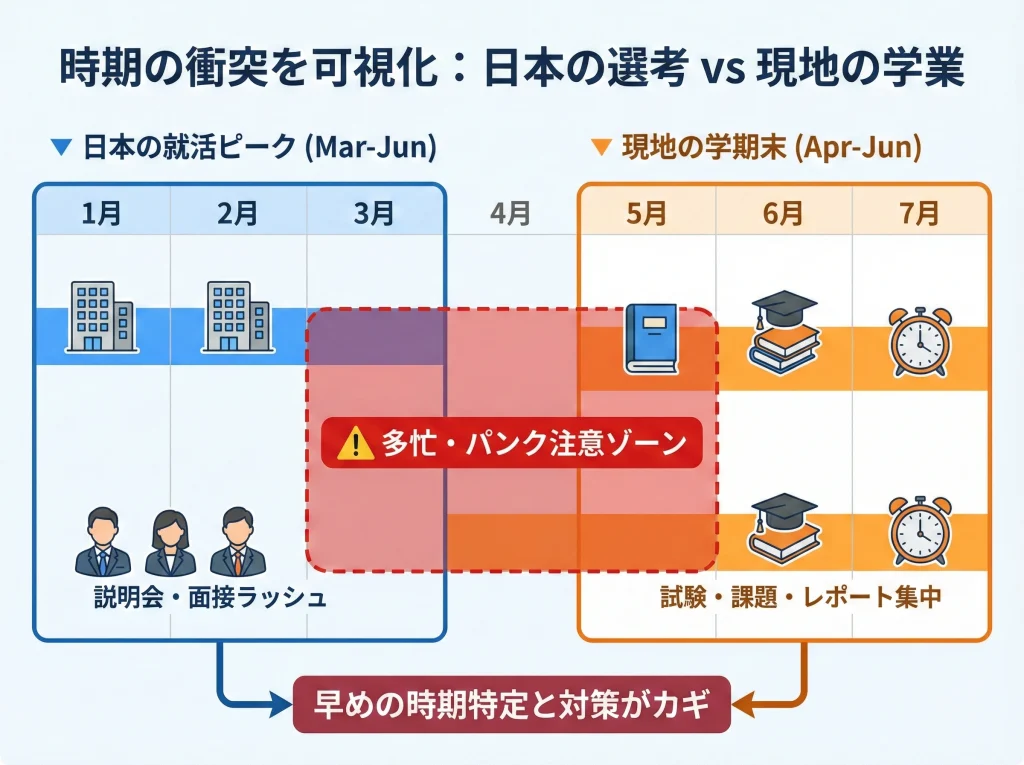 本選考と海外学期末のズレ