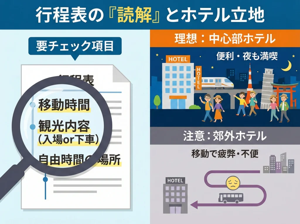 行程表読解とホテル立地