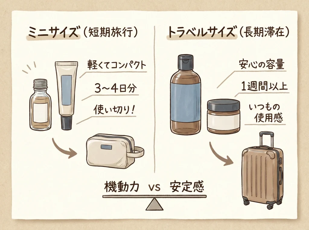 ミニサイズとトラベルサイズ