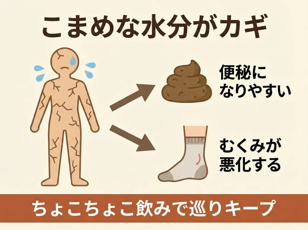 水分補給で便秘とむくみ対策