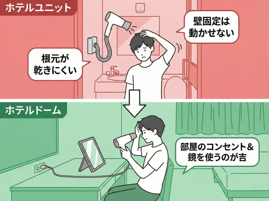 固定式ドライヤーとユニットバス