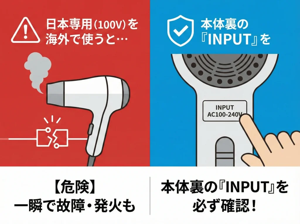 電圧220Vと周波数50Hzに注意