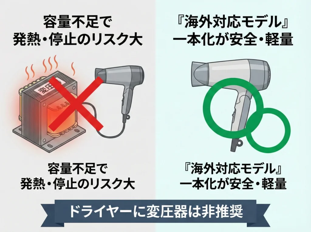 変圧器はドライヤー非推奨