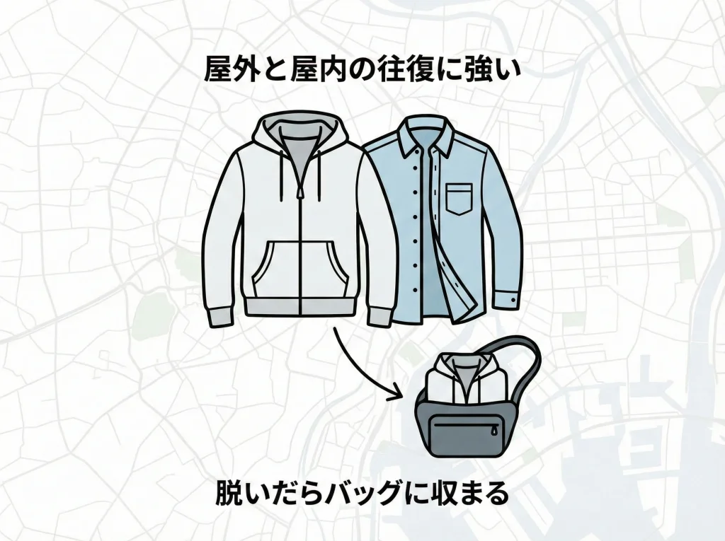 街歩きは着脱しやすい服