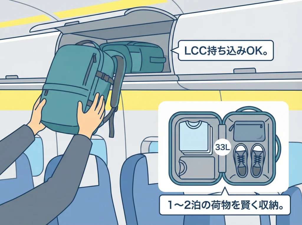 機内持ち込みと33L容量