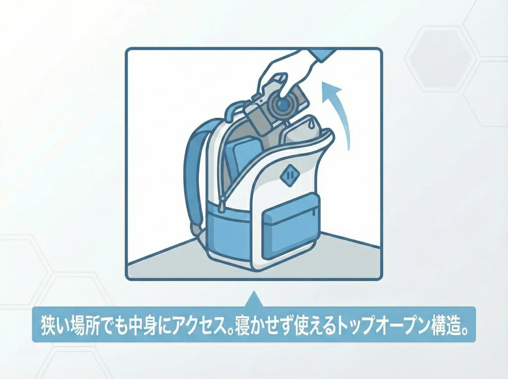 ポケット配置とトップ開口