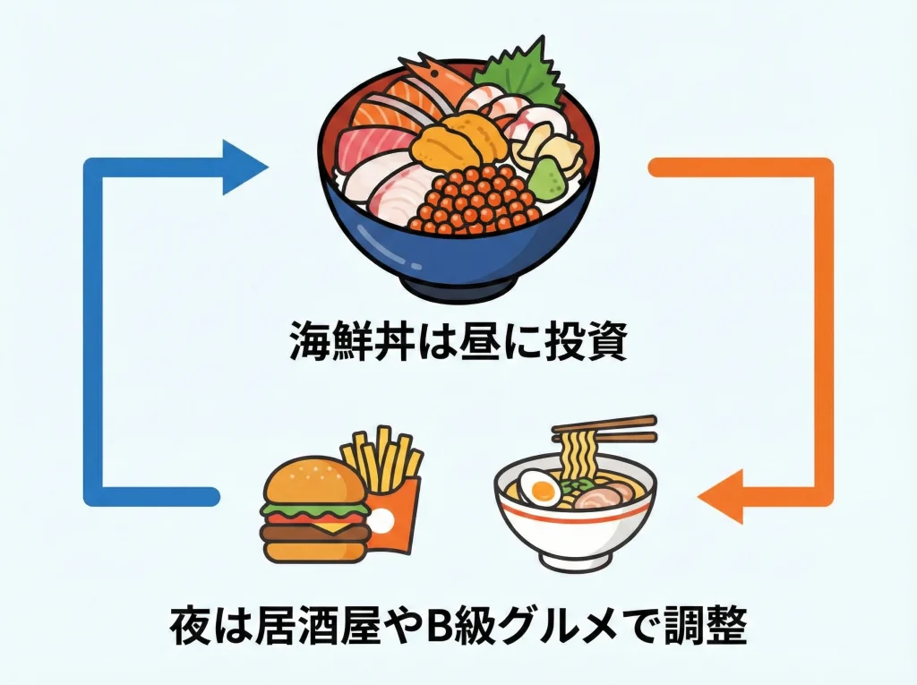 朝市の海鮮丼と食費目安