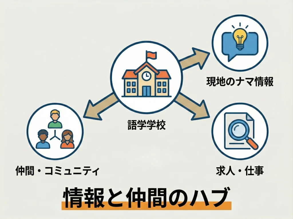 語学学校で友達と仕事情報を得る