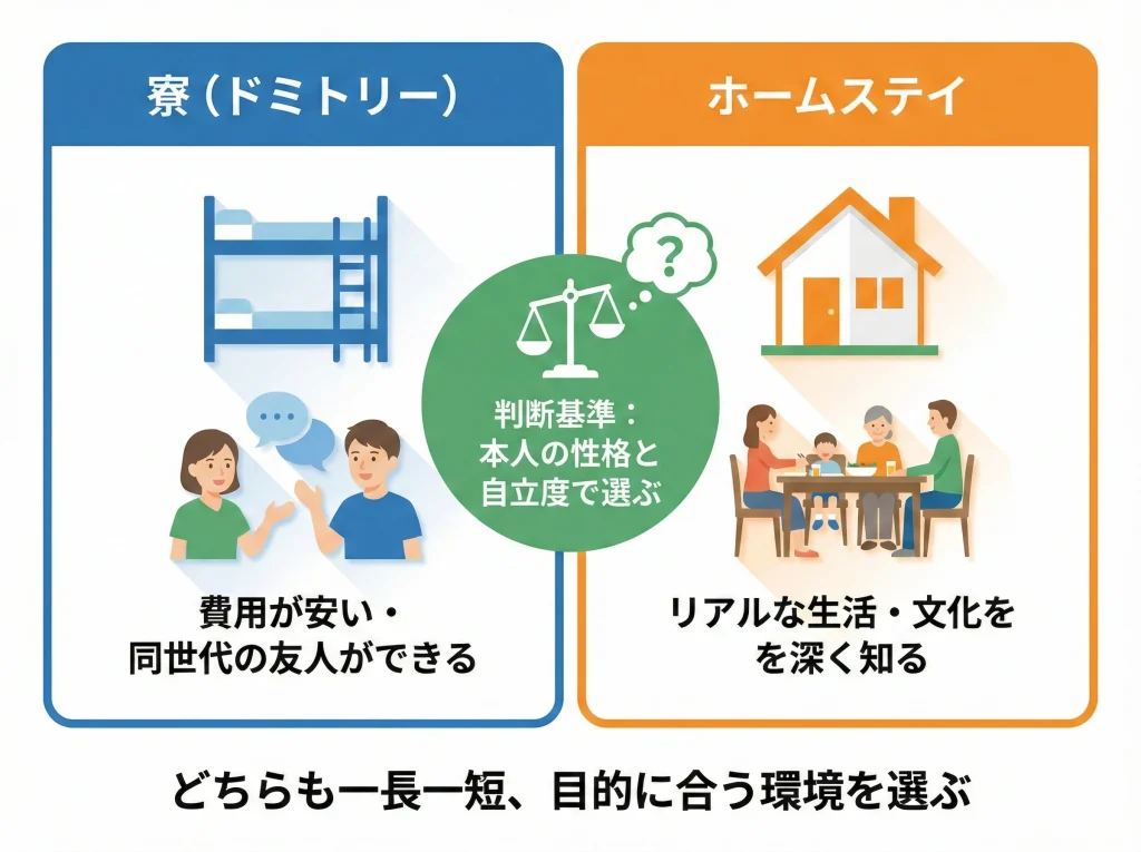 相部屋寮とホームステイ比較