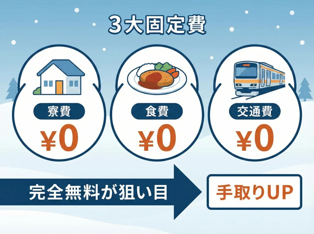 寮費無料と交通費支給