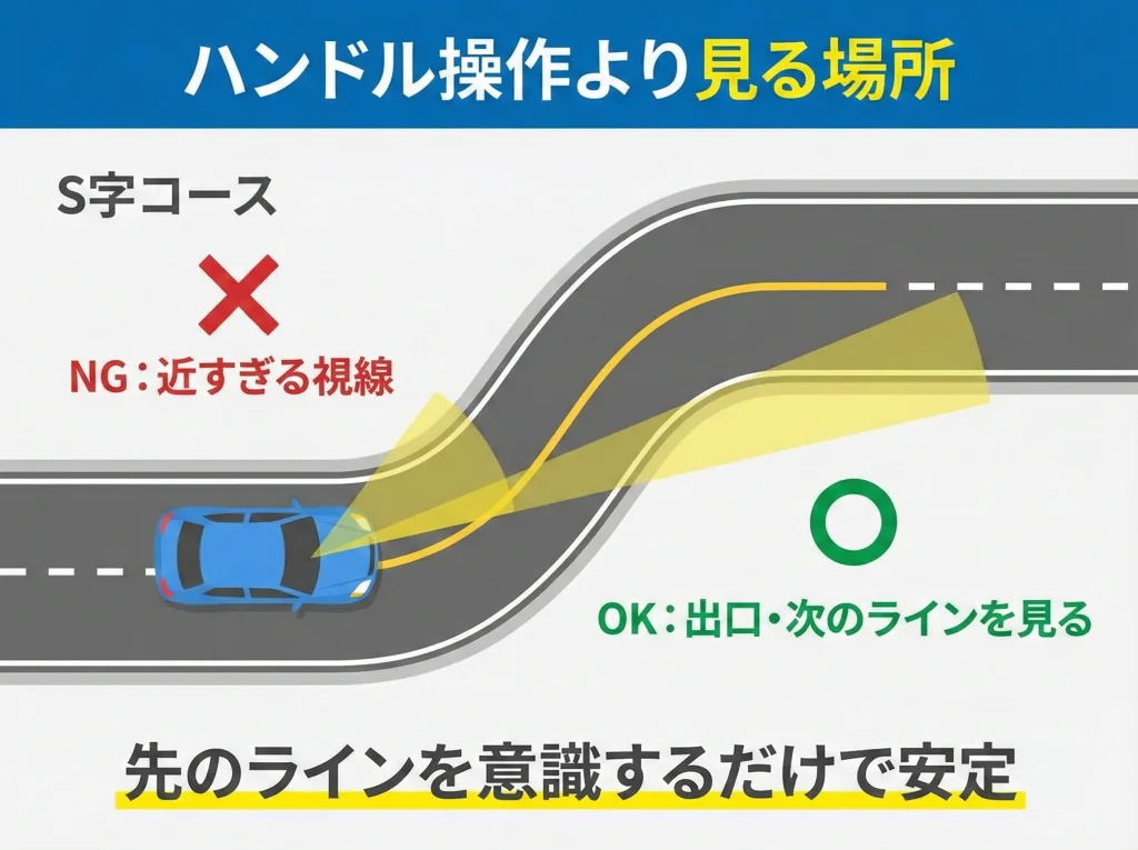 S字・クランクの視線練習