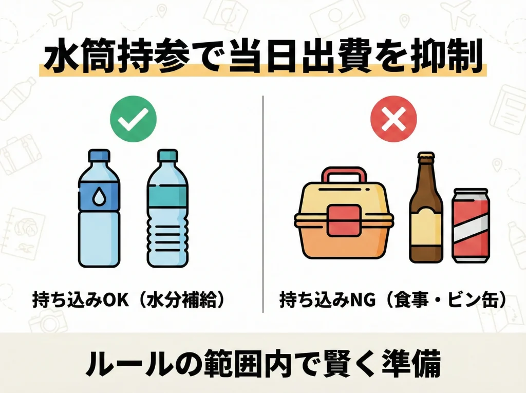 再入場と持ち込み節約