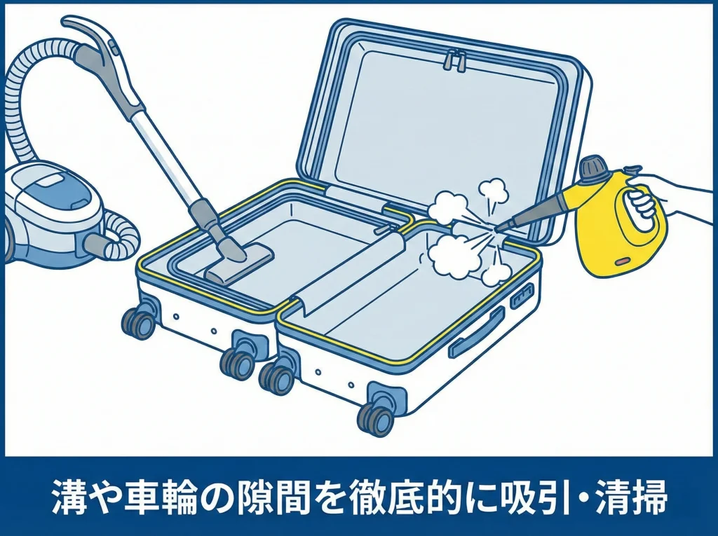 スーツケースは掃除機とスチーム