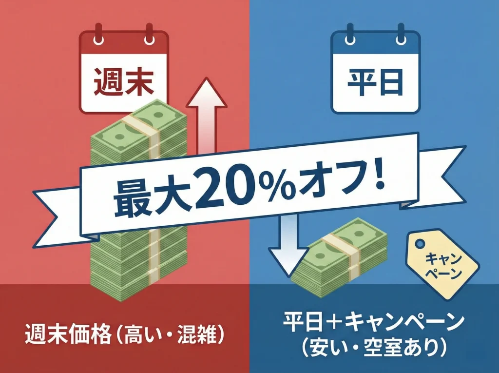 平日キャンペーンで宿泊費削減