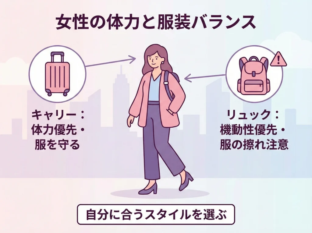 女性の体力と服装バランス