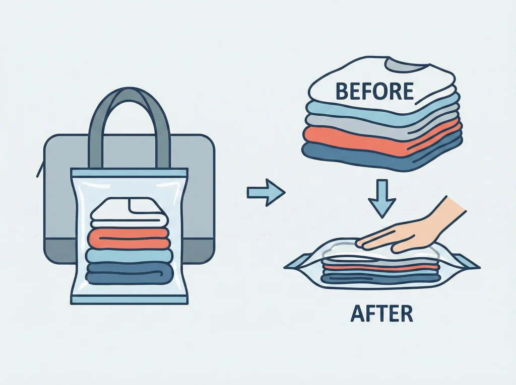 バッグ選びと圧縮袋パッキング