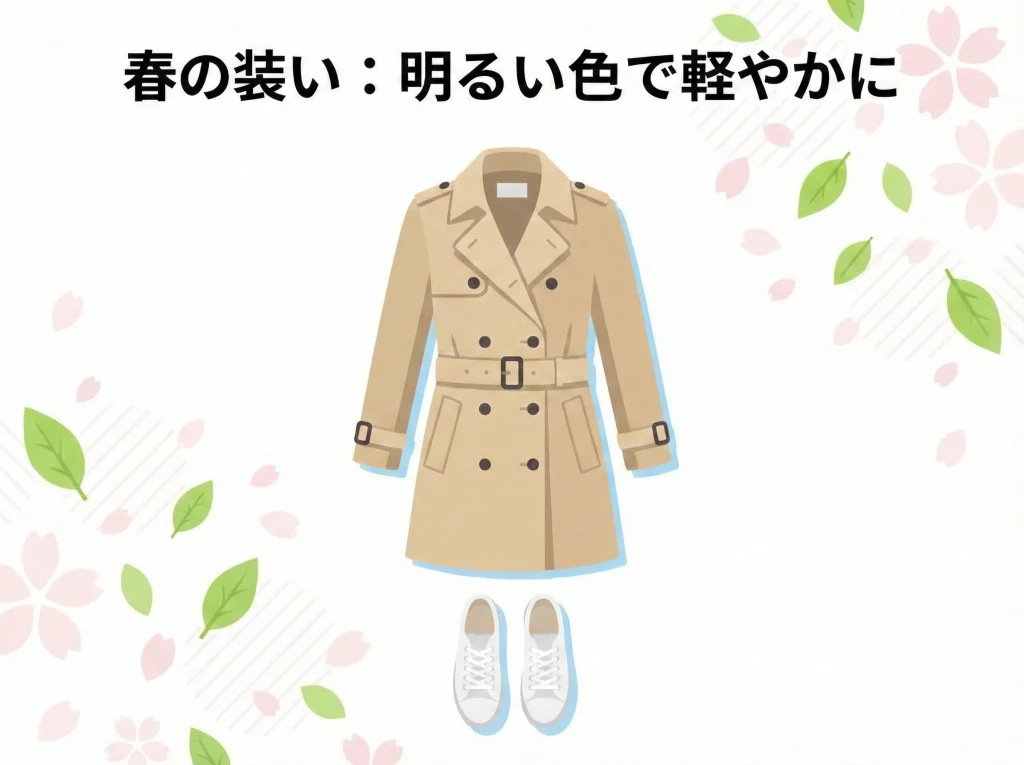 春コーデはトレンチと明るい色