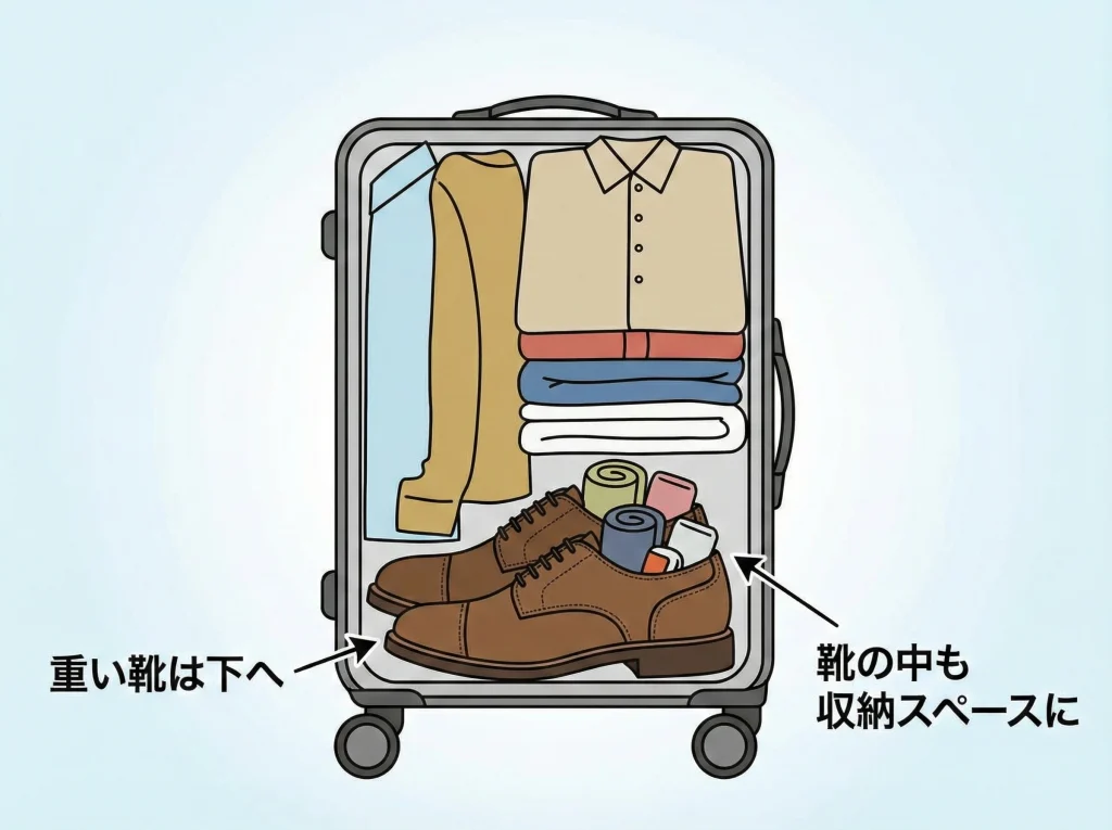 スーツケースの靴収納術