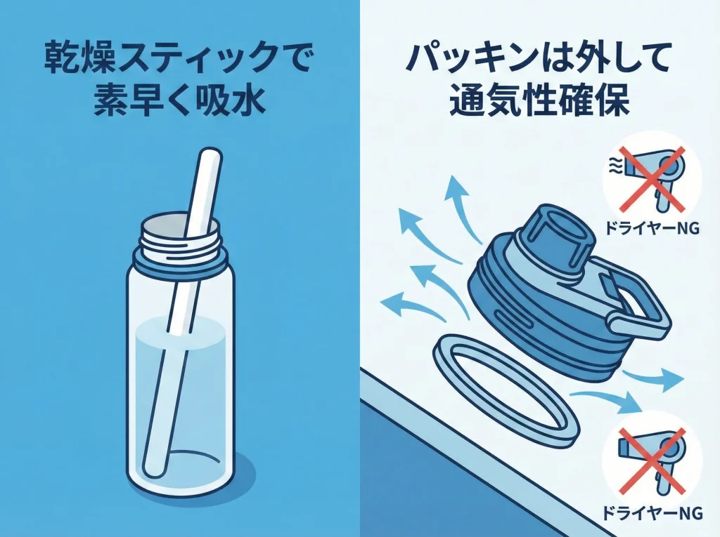 乾燥スティックでパッキンも清潔