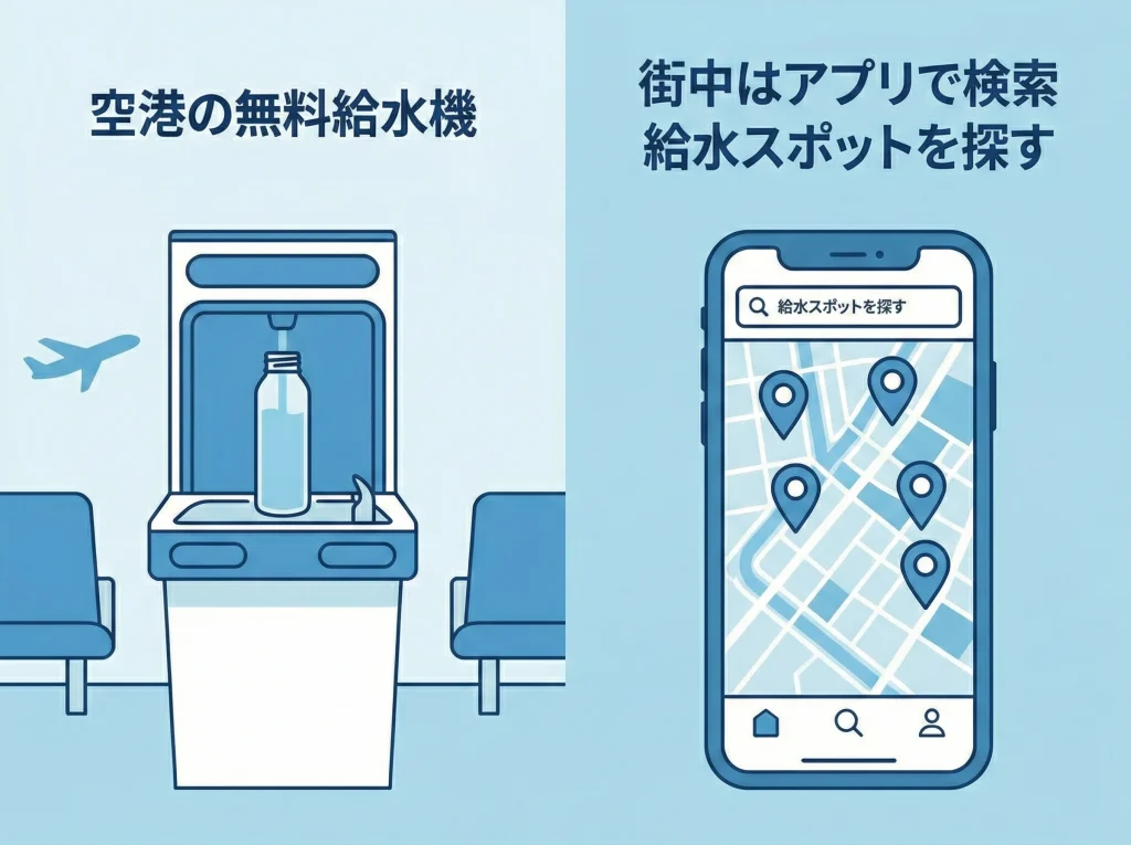 空港給水機とmymizu給水スポット