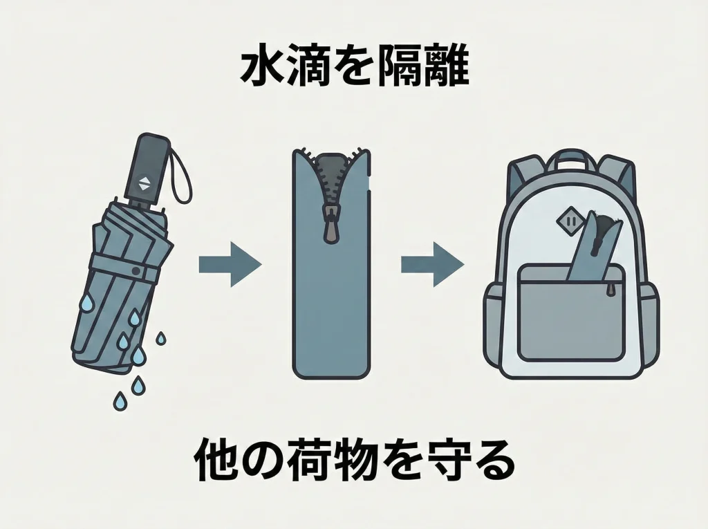 濡れた折りたたみ傘の悩み