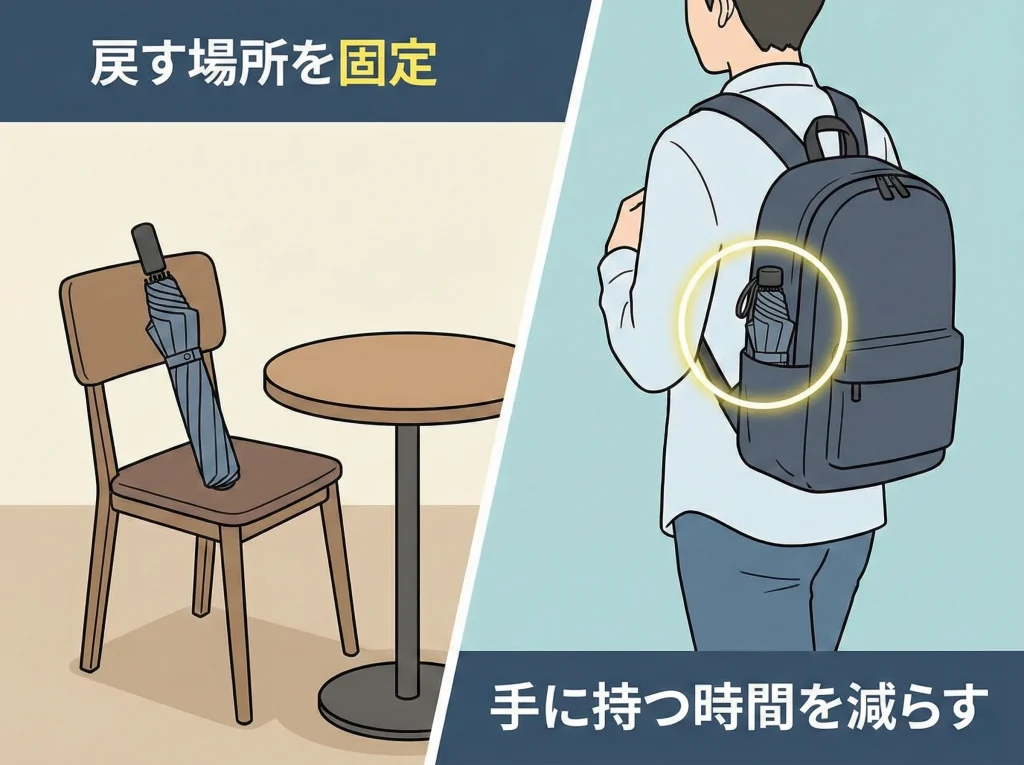 置き忘れと吸水傘ケース