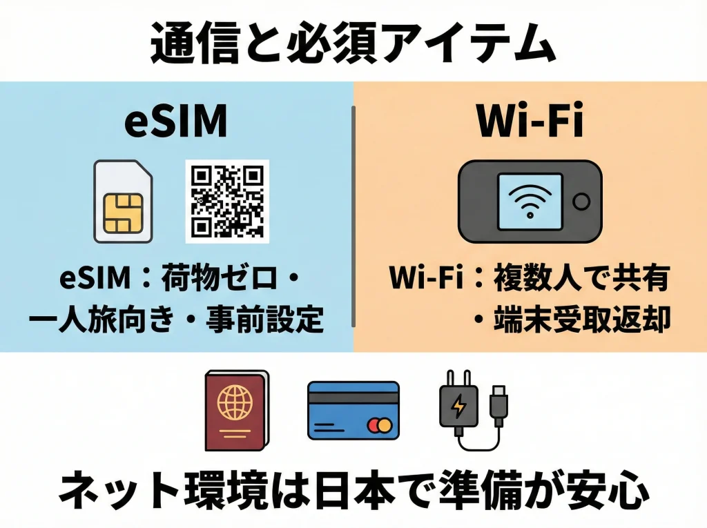 持ち物とeSIMとWi-Fi