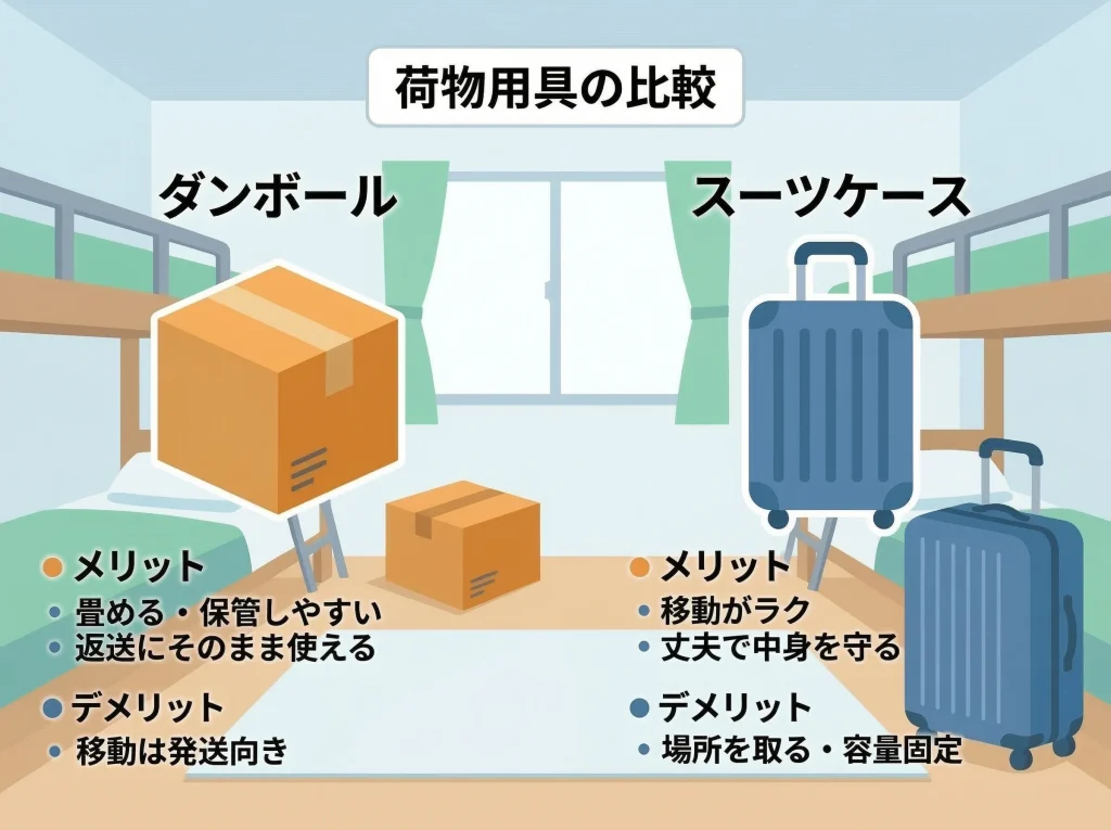 段ボールとスーツケース比較