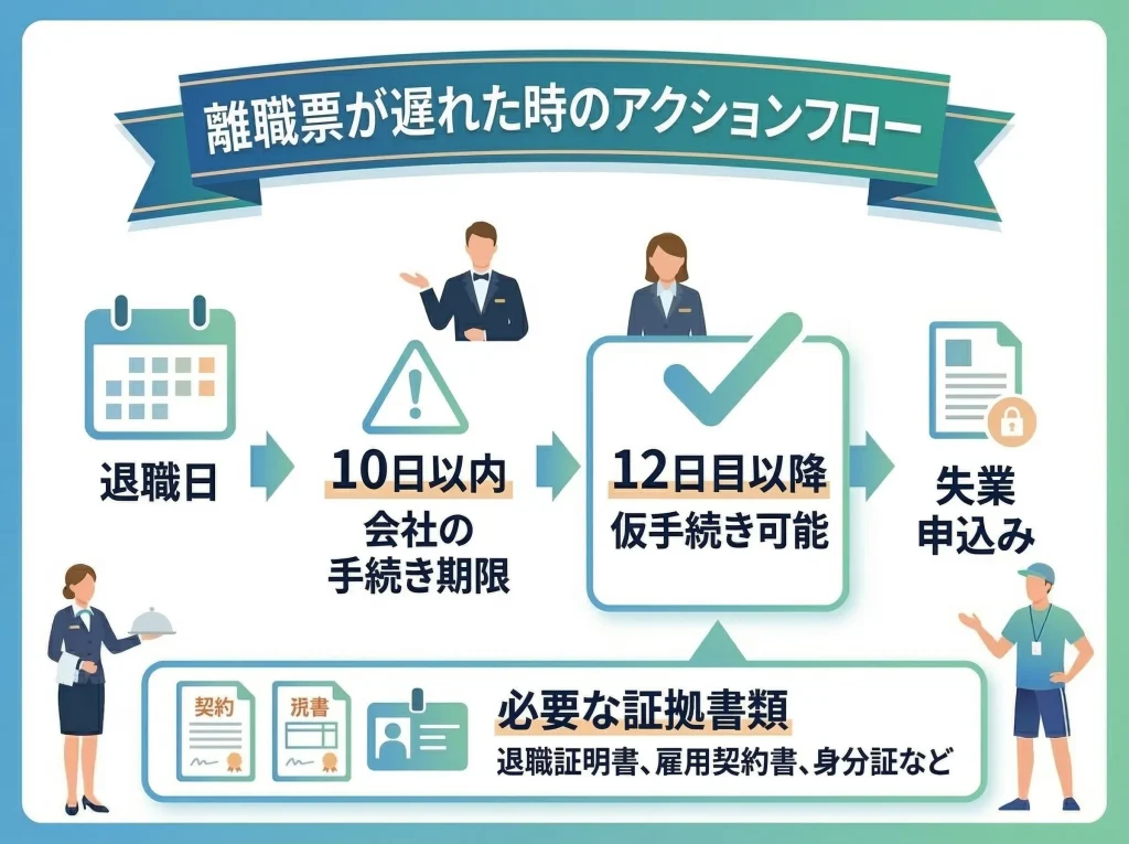 離職票遅延と仮手続き