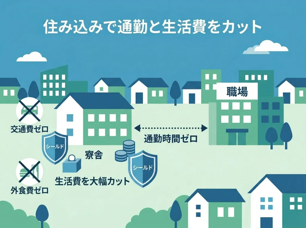 住み込みで生活費を抑える